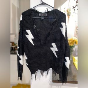 frayed deep v lightning bolt sweater ⚡️